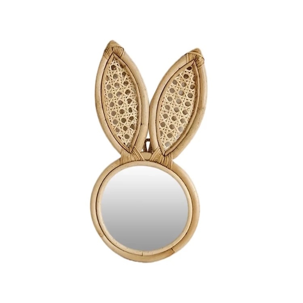 Rattan rabbit mirror